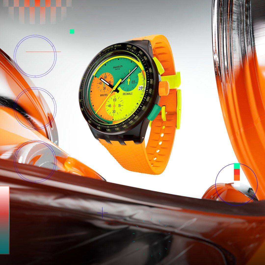 Orologio Unisex Swatch Neon Signal Flag 1990 Crono Data SUSB422